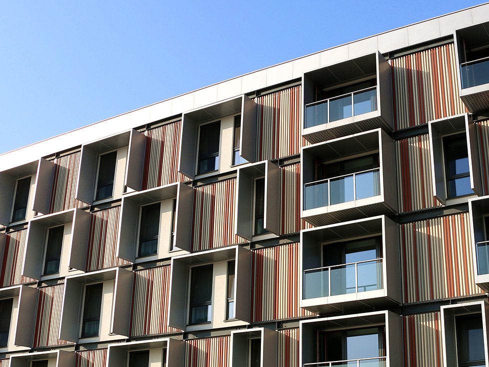The clean, modern facade of a commercial office building.